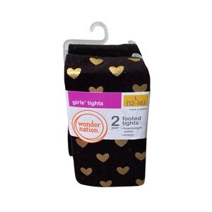 Wonder Nation Gold Foil Hearts And Flat Black Footed Tights